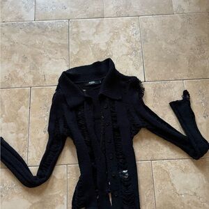 Jaded London Black Distressed Button Down